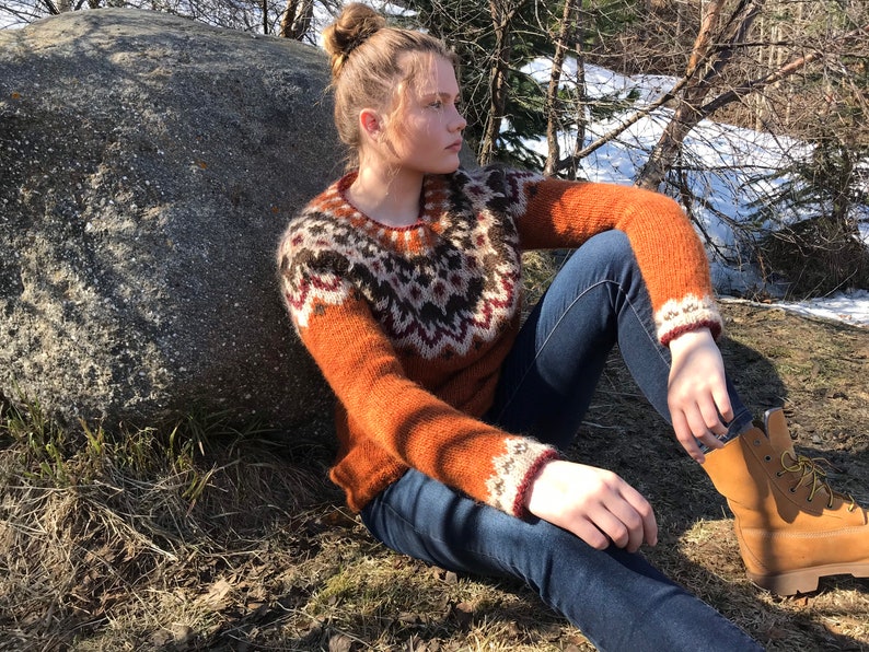 60s 70s Style Sweaters, Cardigans & Jumpers HOT CINNAMON Icelandic sweater Lightweight Icelandic wool Unisex Order your size and colour $253.51 AT vintagedancer.com