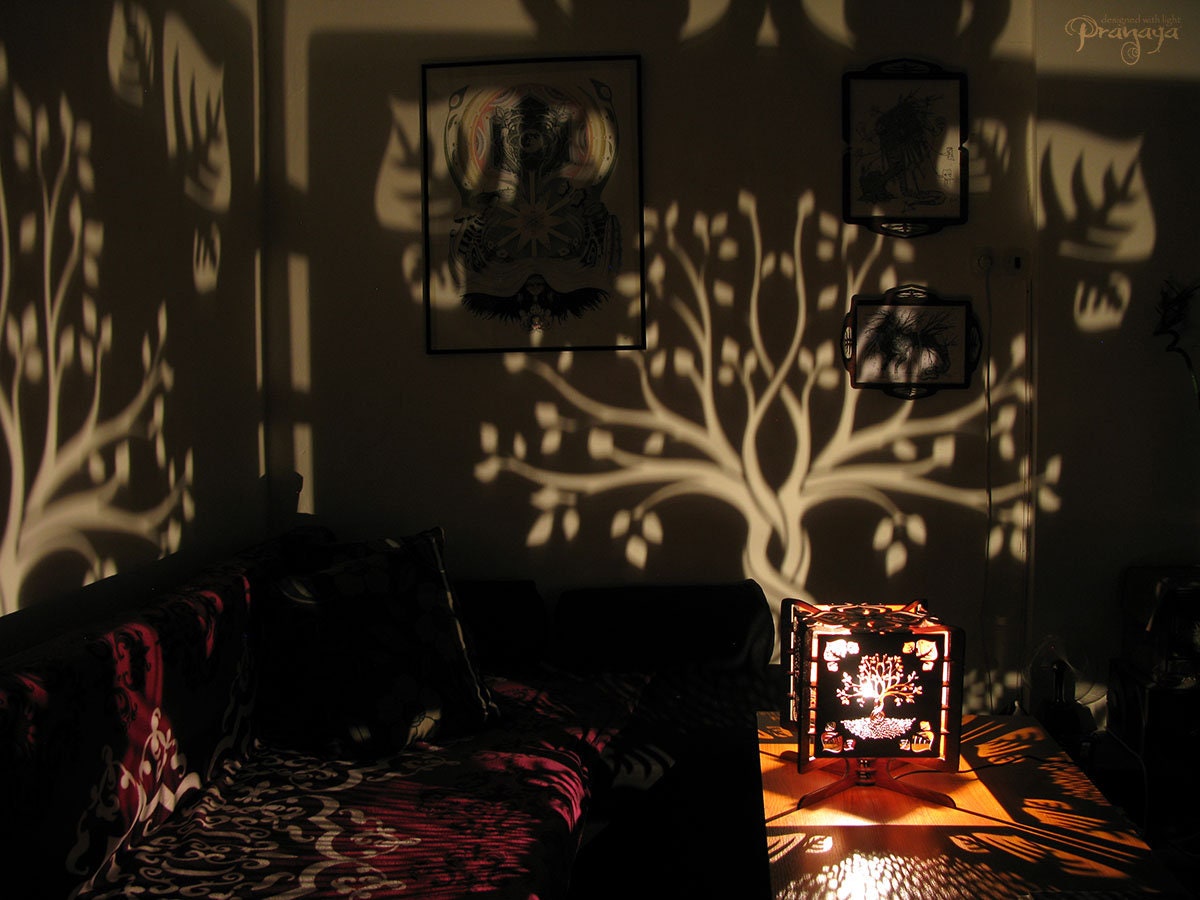 natural handmade Decorative lasercut wood tree of life shadow lamp unique night light