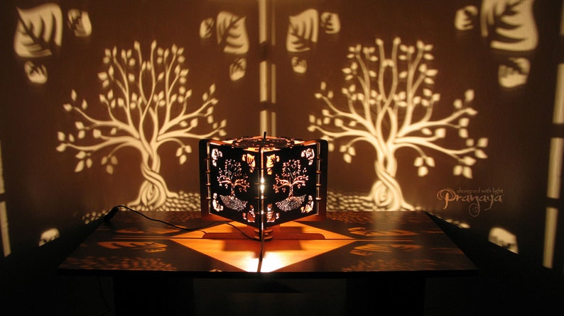 Decorative Lasercut Wood Tree Of Life Shadow Lamp Handmade Image 0