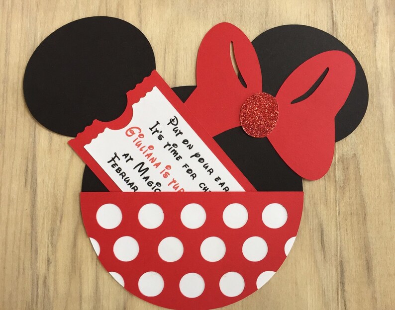 10 Minnie Mouse Birthday Party Invitations Customized Minnie Pocket Party Invite Disney World Birthday Invitation Mickey Mouse Decorations