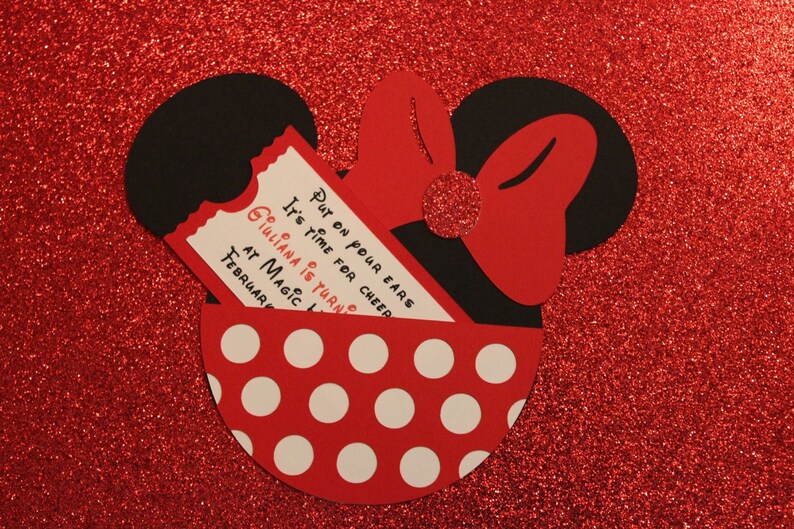 10 Minnie Mouse Birthday Party Invitations Customized Minnie Pocket Party Invite Disney World Birthday Invitation Mickey Mouse Decorations