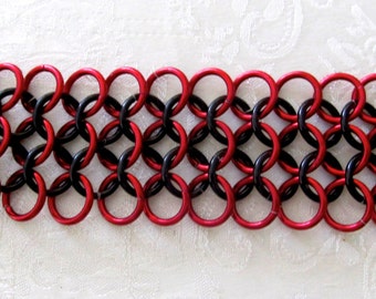 Red and Black chainmail cuff bracelet