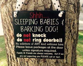 Sleeping Babies, No Soliciting Sign, Barking Dogs, 8"x8"