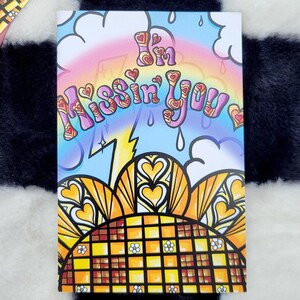 Tu me manques Carte postale arc-en-ciel Papeterie Art numérique dessiné à la main