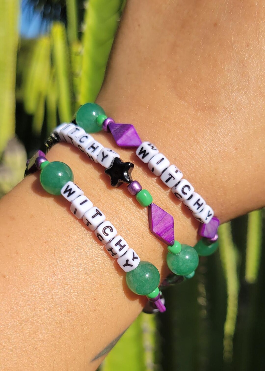 Green and Purple Voodoo Witchy Halloween Letter Beaded Bracelet - Etsy