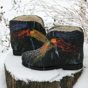 Felted wool slipper boots - organic wool felt boots - boiled wool shoes - valenki - women slippers - house shoes