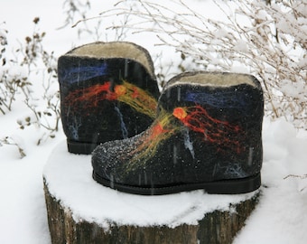 Felted wool slipper boots - organic wool felt boots - boiled wool shoes - valenki - women slippers - house shoes