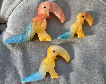 Lot Of Parrot Toucan Bird Stone Carved Figures Bird Lover Set of Three Decor Birds Knick Knacks Small Birds For Gifts Toucans Tropical Birds