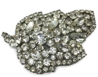 Rhinestone Brooch Leaf Huge Sparkly Icy Shaped Large Vintage Rhinestone Brooch Nature Shaped Brooch Big Rhinestone Brooch For Coat Large Pin