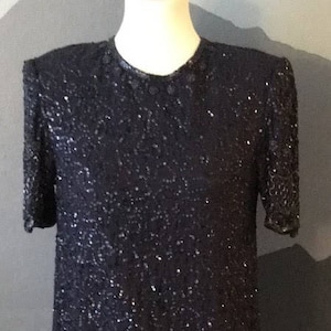 Gorgeous Navy Blue Beaded & Sequined Formal Dress Brilliante by J.A ...