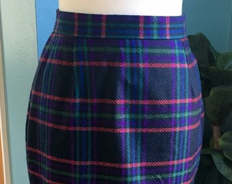 Wool Tartan Plaid Pencil Skirt Purple Blue Green Vintage Wool Skirt Stunning Color Gothic Plaid Skirt With Vintage Flair Pencil Skirt