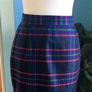 Wool Tartan Plaid Pencil Skirt Purple Blue Green Vintage Wool Skirt Stunning Color Gothic Plaid Skirt With Vintage Flair Pencil Skirt