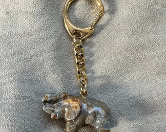 Carved Stone Elephant Keychain Raised Trunk Elephant Gray Stone Elephant Good Luck Charm Keychain Lucky Gift Elephant Lover Gift Good Luck