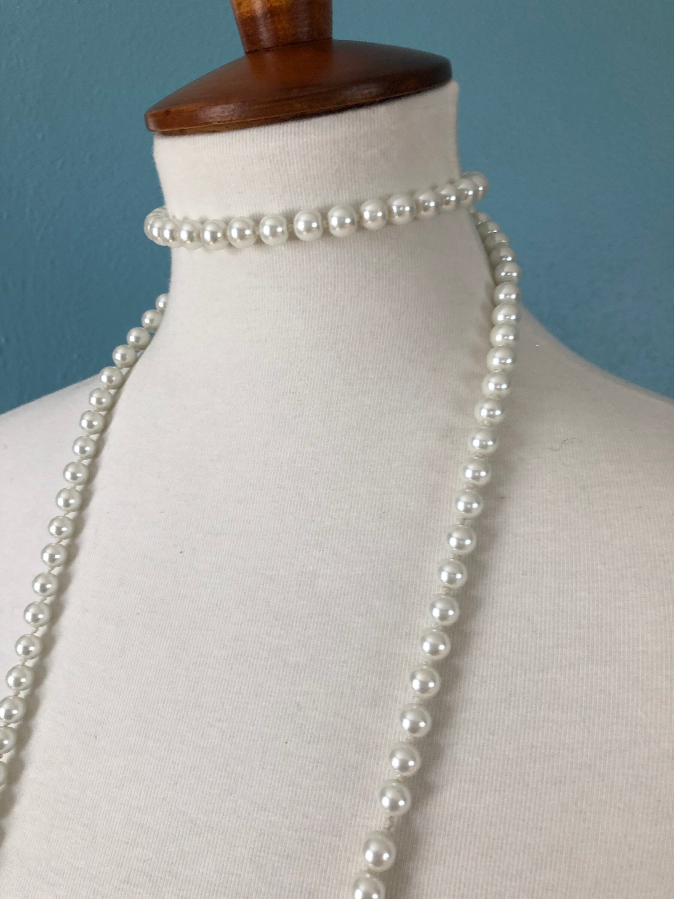 White Bead Long Necklace Flapper 1920s Style Worn at Many | Etsy