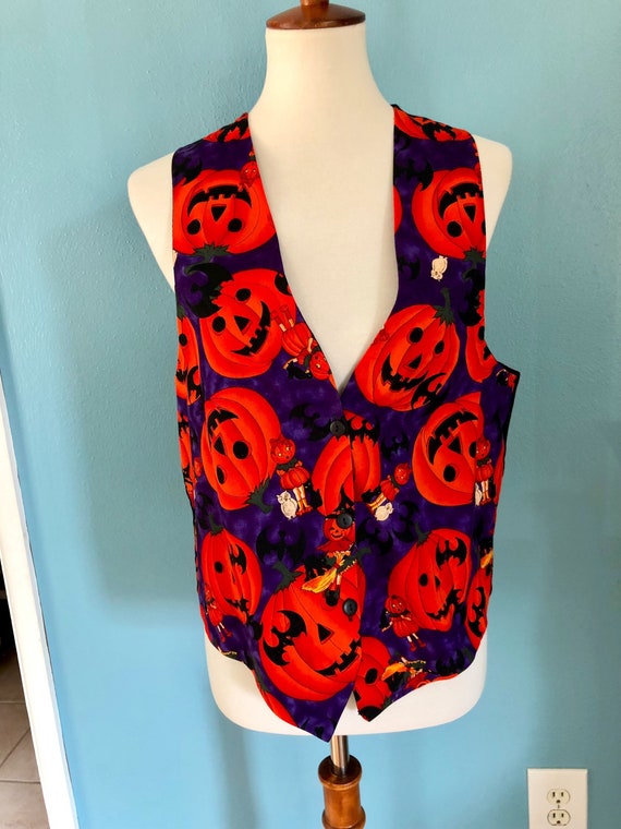 Pumpkin Girl Vintage Halloween Cotton Vest, Women… - image 1