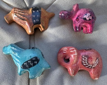 Lot Of Carved Stone Animal Figures Lot Of Trinkets & Knick Knacks Miscellaneous Animal Elephant Hippo Lion Stone Trinkets Stone Elephant