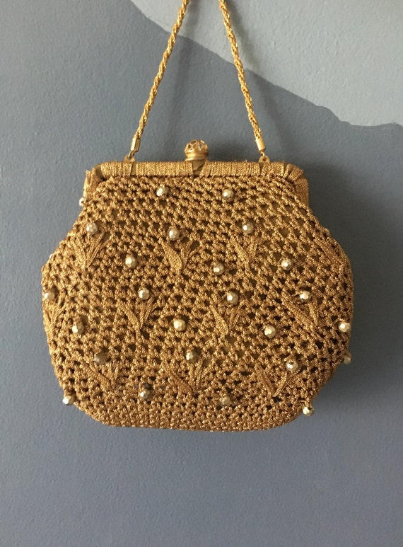 Vintage Gold Crochet Evening Bag Styled My Simon Made in | Etsy