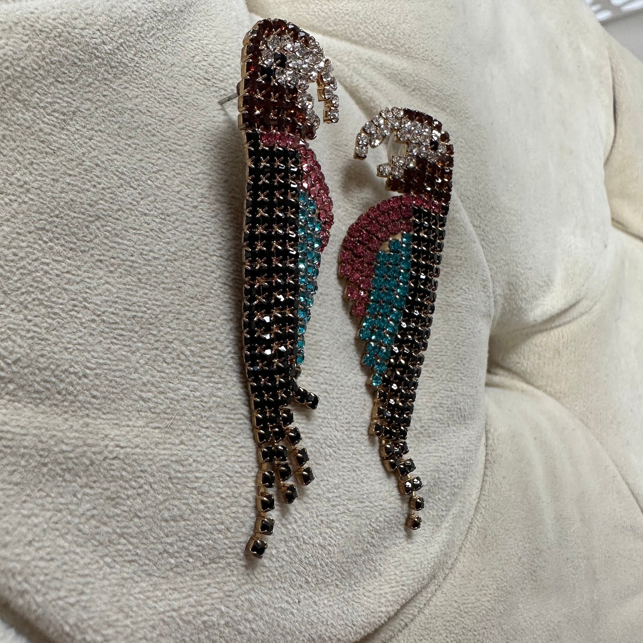 Rhinestone Parrot Dangle Earrings Parrot Birds Stick Earrings Colorful Bird Lover Funny Earrings Large Statement Earrings Bird Gift Etsy UK