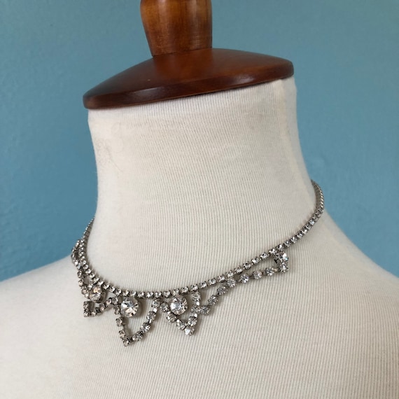 Vintage Rhinestone Choker Necklace, Icy Jewelry, … - image 2