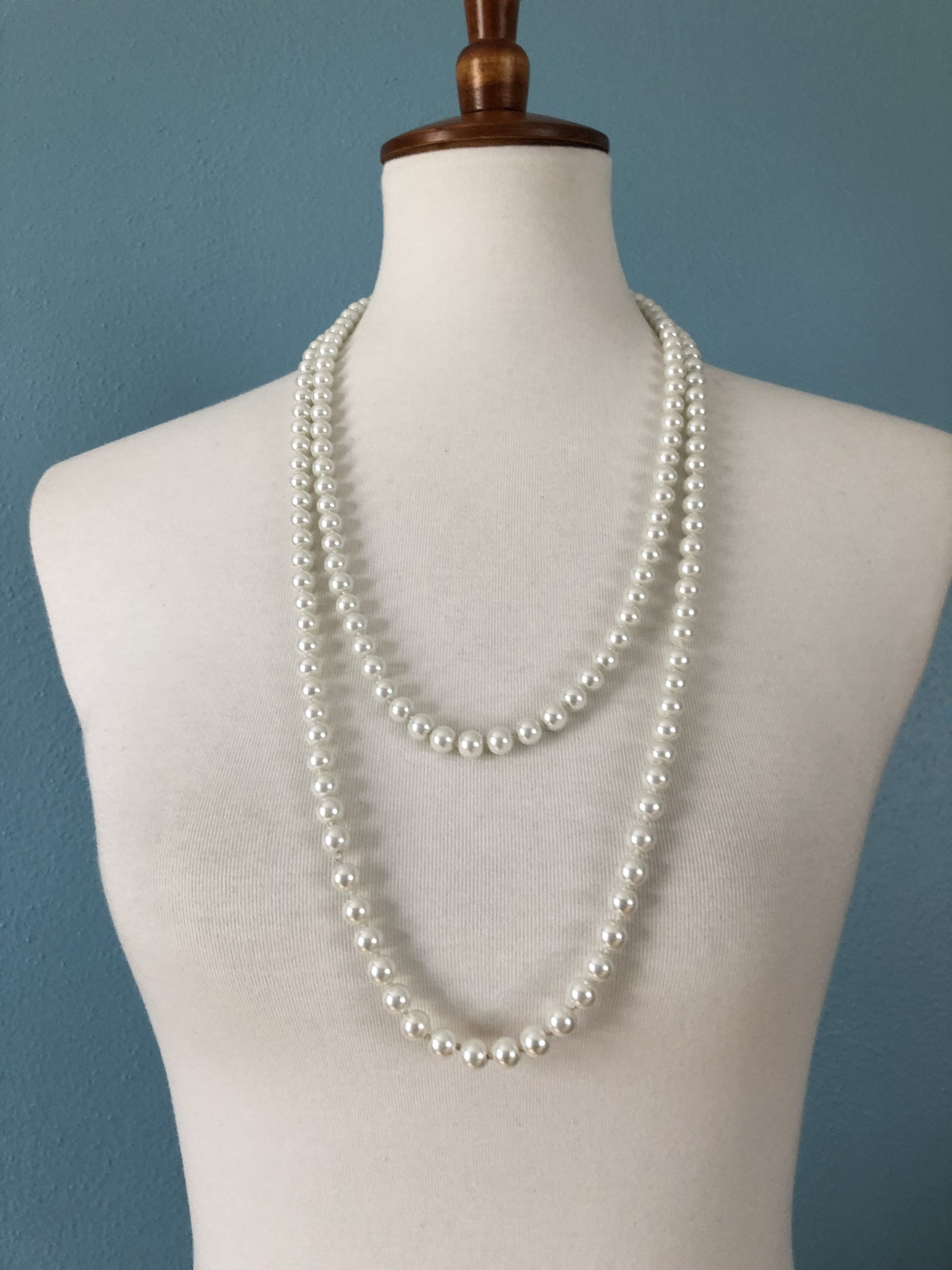 White Bead Long Necklace Flapper 1920s Style Worn at Many | Etsy