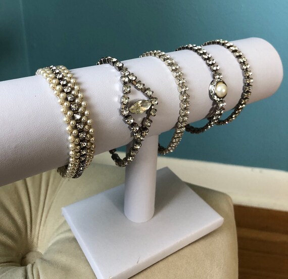 FIVE Stunning Vintage Rhinestone Bracelets, Uniqu… - image 2