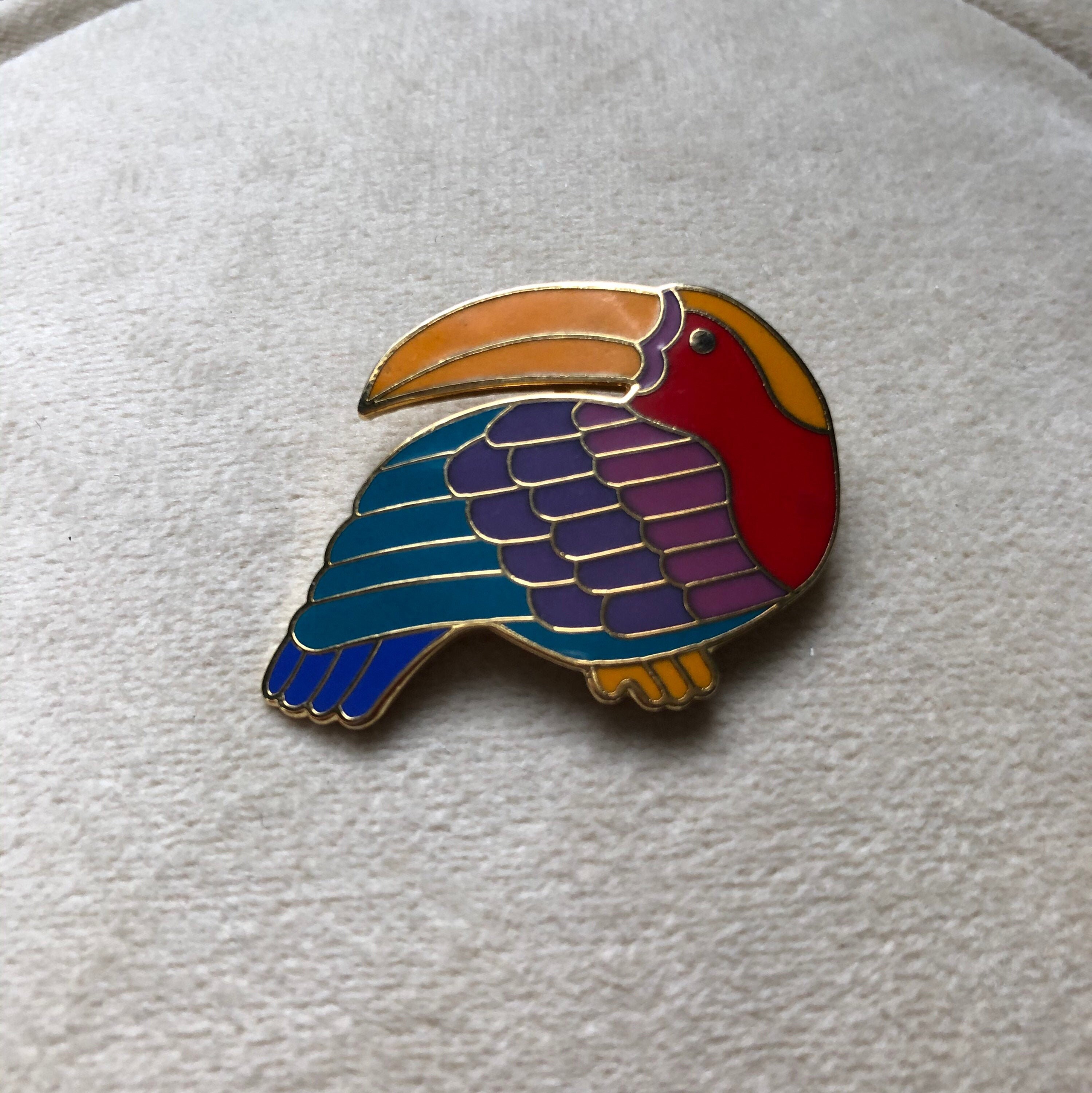 Bright Toucan Bird Laurel Burch Pin Brooch Pendant, "Toucan" Laurel Burch Pin, Signed/Marked, Rainbow Color Pin, Vintage Costume Brooch