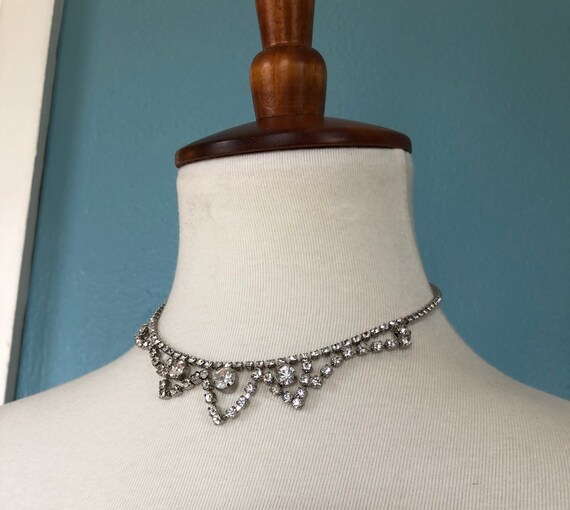 Vintage Rhinestone Choker Necklace, Icy Jewelry, … - image 3