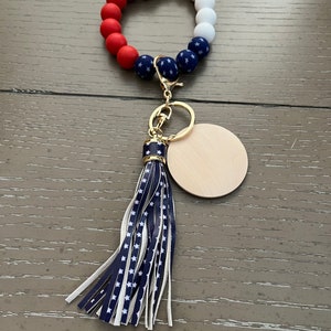 American flag Print bead bracelet, Laser engrave blank, Sublimation Blank, Wristlet Keychain, Custom Keychain For Women, Monogram Tassel