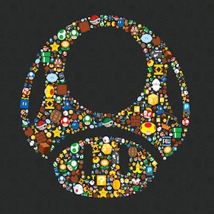 Mario Mushroom Collage - Poster 13x19