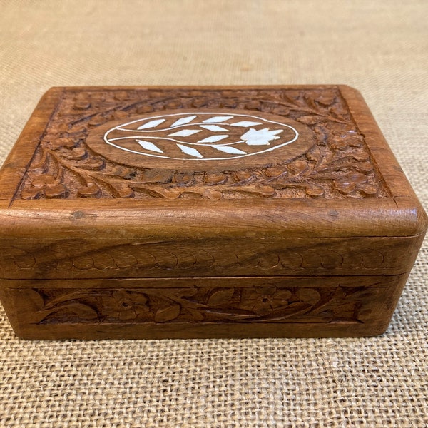 Vintage Hand Carved Sheesham Wood Jewelry/Trinket Box