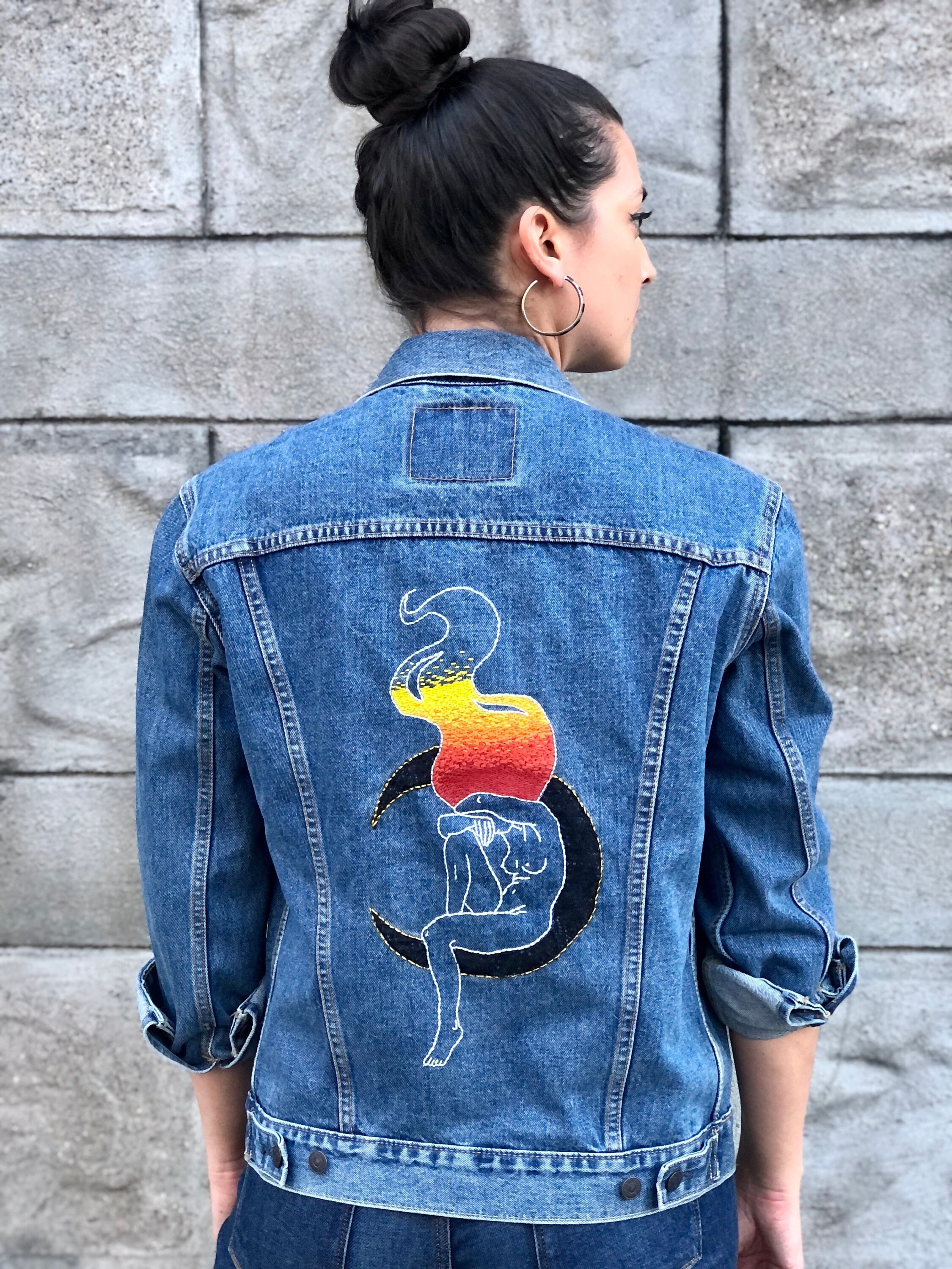 Hand Embroidered Denim Jacket - Etsy 