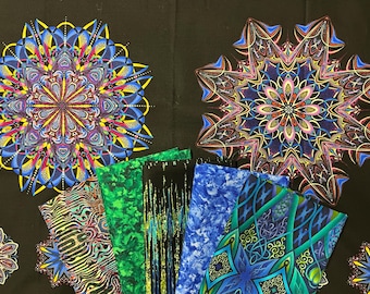 Rare - Paula Nadelstern - Fabracadabra Collection - Panel w/five coordinating fat quarters - Blue/Green