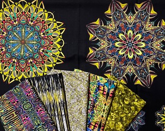 Rare - Paula Nadelstern - Fabracadabra Collection - Panel w/five coordinating fat quarters - Green/Gold