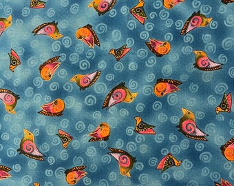 Rare - Laurel Burch -Embracing Horses Collection - Blue Birds - 1 1/2 yd