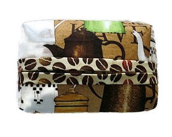 Travel Tissue Holder - Pocket Tissue Holder - Tissue Cover - Purse Tissue Package - Coffee-Themed Fabric