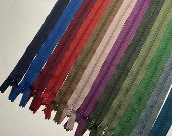 Set of 12 - 22 inch ,#3 nylon coil, YKK® zippers. Assorted Darks