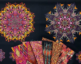 Rare - Paula Nadelstern - Fabracadabra Collection - Panel w/five coordinating fat quarters - Pink/Orange