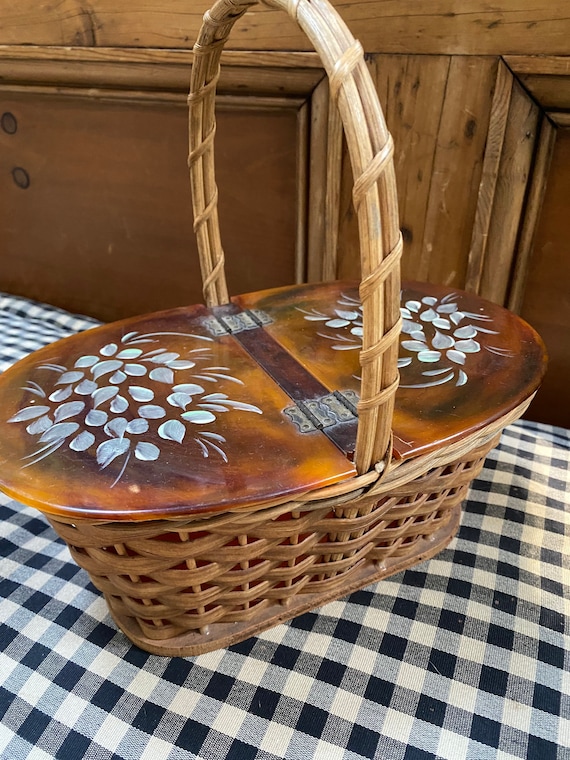 Sweet vintage painted lucite and wicker basket pur