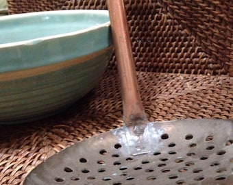 Antique copper wood handle strainer