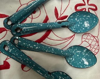 Set of 4 Blue enamel granite ware spoons