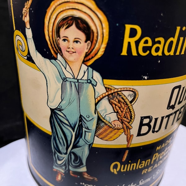 Antique Quinlan’s butter sticks pretzel tin can