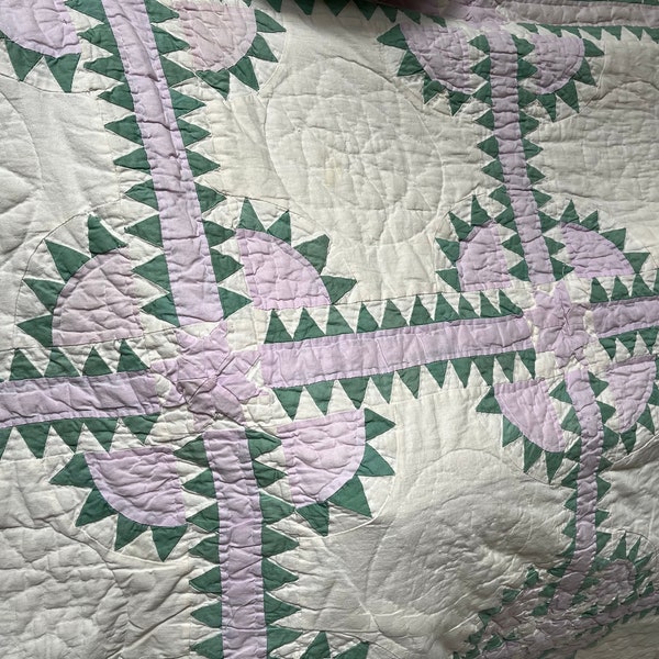 Vintage autumn summer sawtooth lavender and green quilt