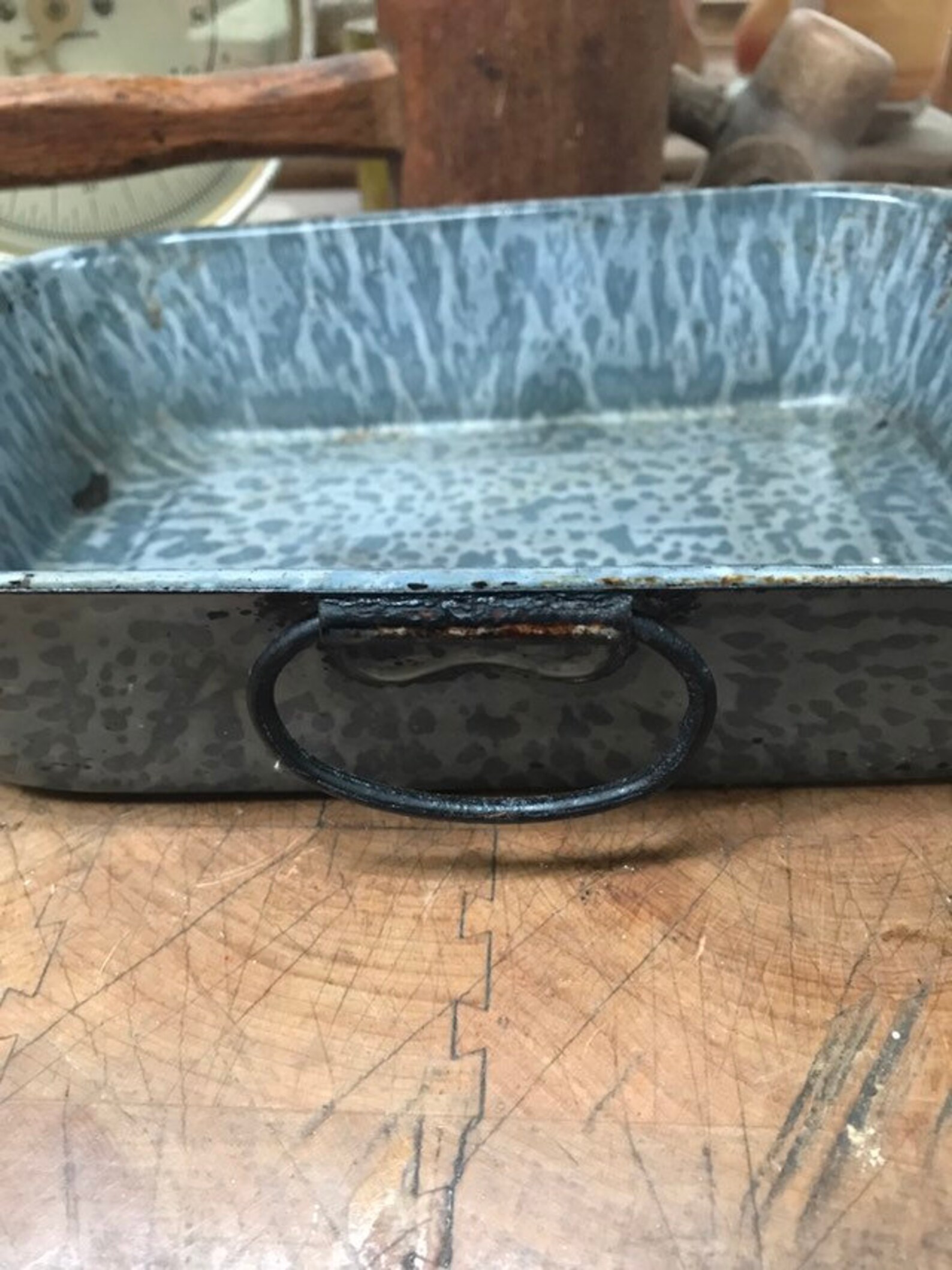 Antique Grey Graniteware Pan With Hanger Etsy