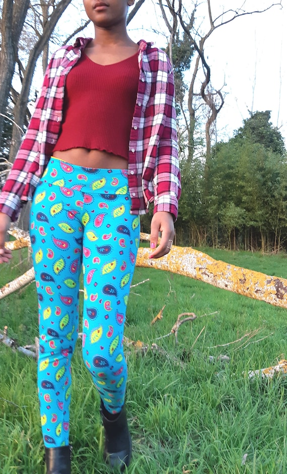 JESS Leggings, Yoga Leggings, Yoga Pants, Blue Bandana Print and