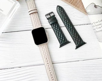 Apple Watch-armband, utbytbart armband i äkta läder, 38 mm/40 mm/41 mm, 42 mm/44 mm/45 mm/49 mm, kompatibel med Apple Watch Ultra, present till kvinnor