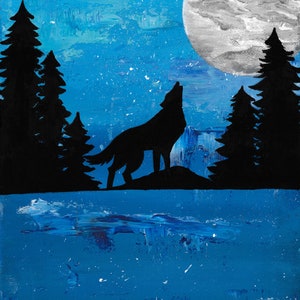 Night Howler - Fine Art Print, Giclee Print, Wolf, Wolf Art, Moon, Silhouette Art, Moon Art