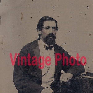 Antique Tintype of Dark Haired Goateed Gentleman Resembling Edward James Olmos