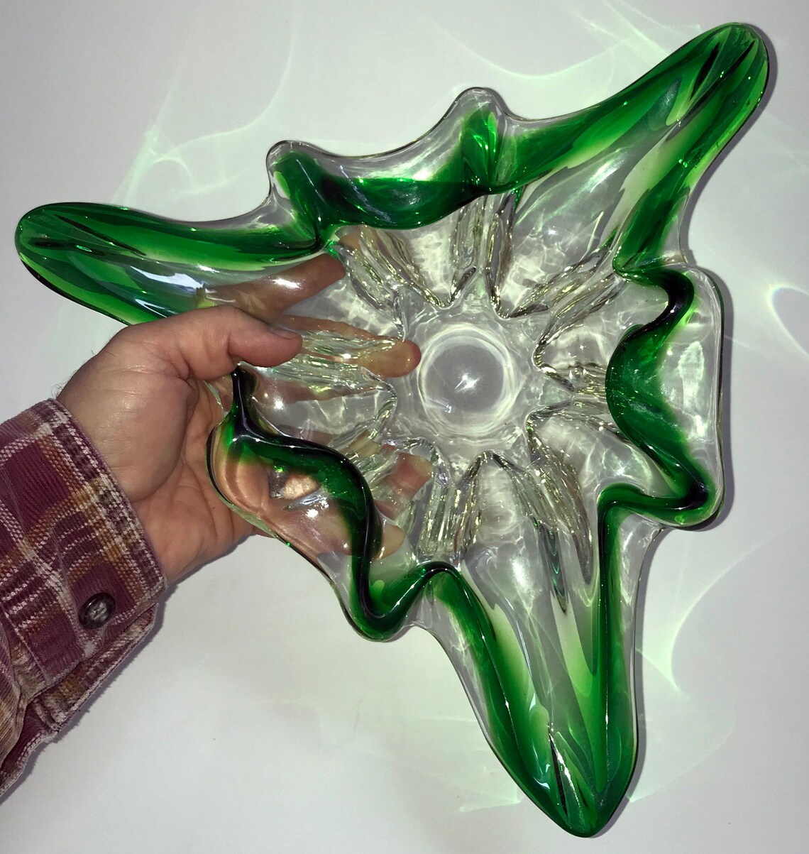 Large Murano Glass Centerpiece Bowl in Crystal Clear Edged Etsy