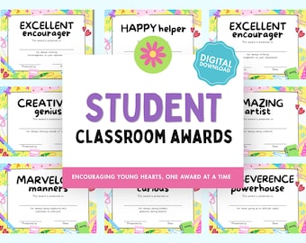 Premi di classe per gli studenti / Attestati di fine anno / Premi stampabili per la classe / 50 premi unici in PDF / Versione vuota modificabile inclusa