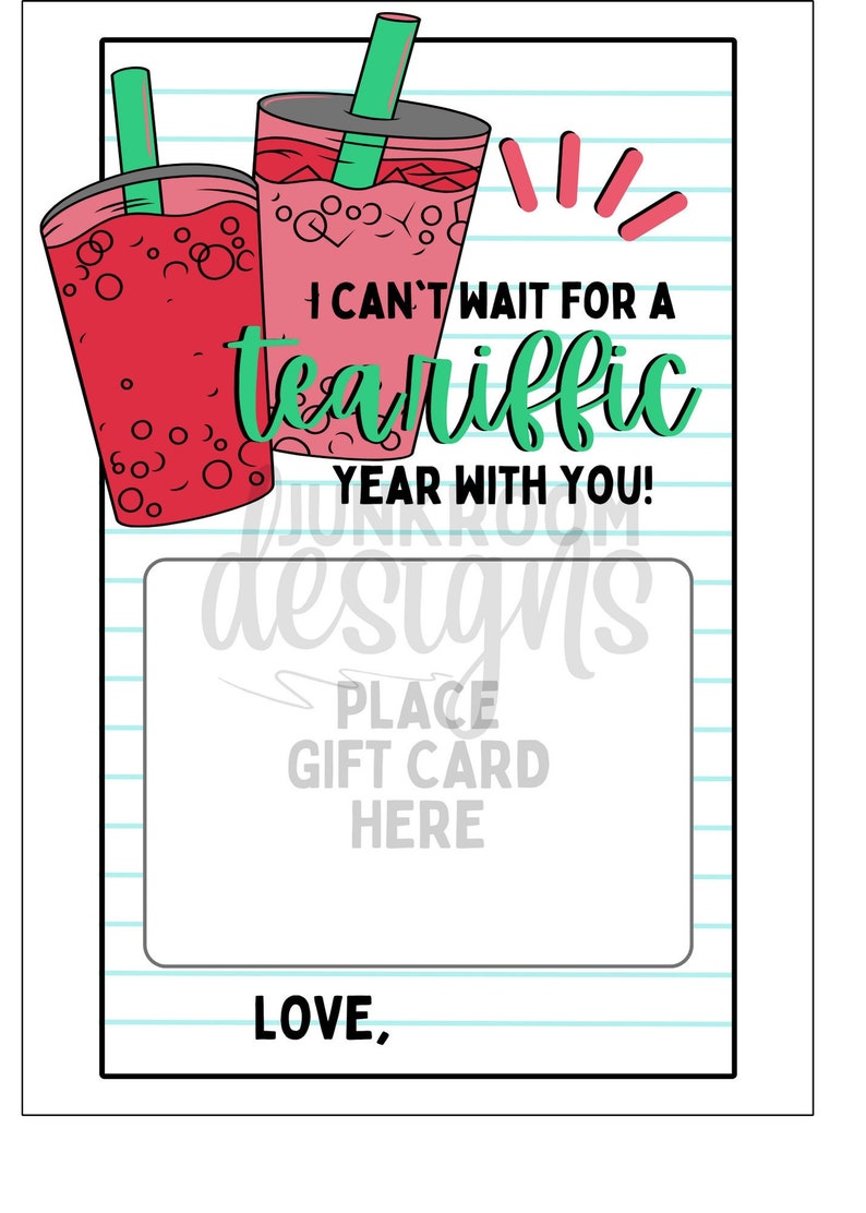 First Day of School, Gift Card Holder, Teacher Gift, Tea Card Printable ...